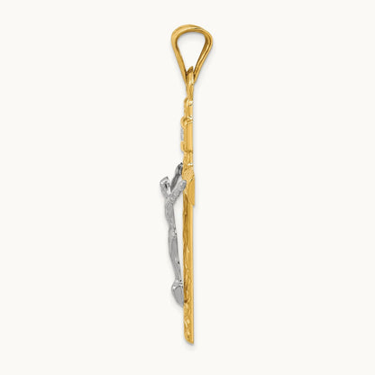 w/Rhodium Crucifix Pendant, 14K Two-tone