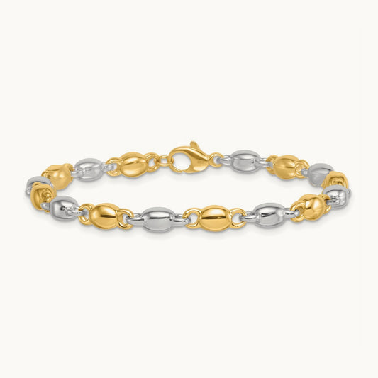 Polished Round Fancy Link Bracelet, 14K Two Tone