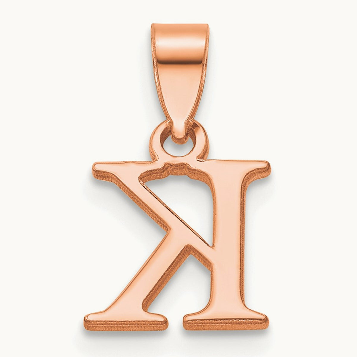 Polished Block Initial Pendant — 14K Rose Gold, K