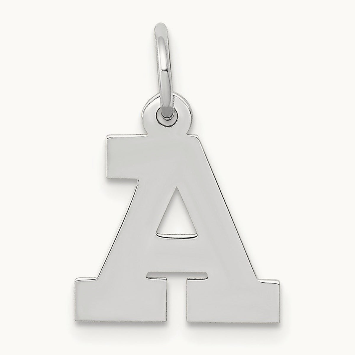 Small Block Initial Charm — 14K White Gold, A