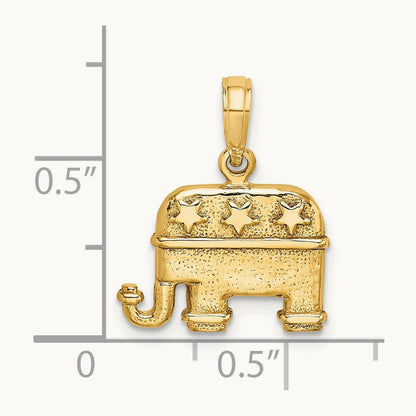 3-D Textured Republican Elephant Charm, 14K