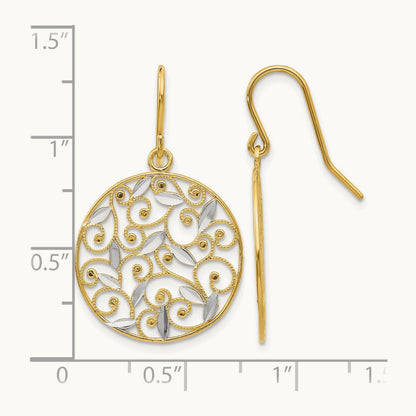 Diamond-cut Filigree Circle Wire Earrings, 14K with Rhodium