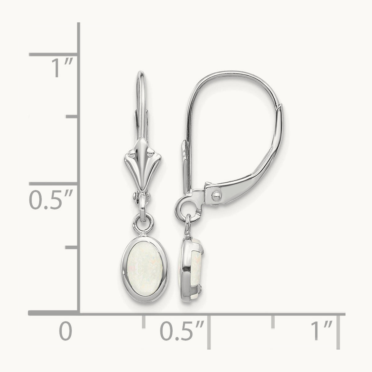 6x4 Oval Bezel October/Opal Leverback Earrings — 14K White Gold