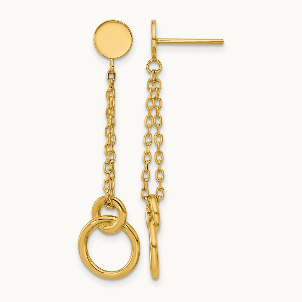 Polished 2-Strand Double Circle Post Dangle Earrings, 14K — Leslie's