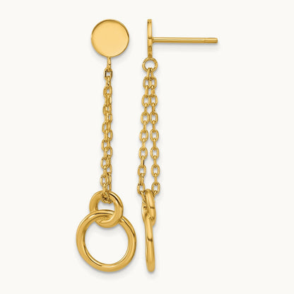 Polished 2-Strand Double Circle Post Dangle Earrings, 14K — Leslie's