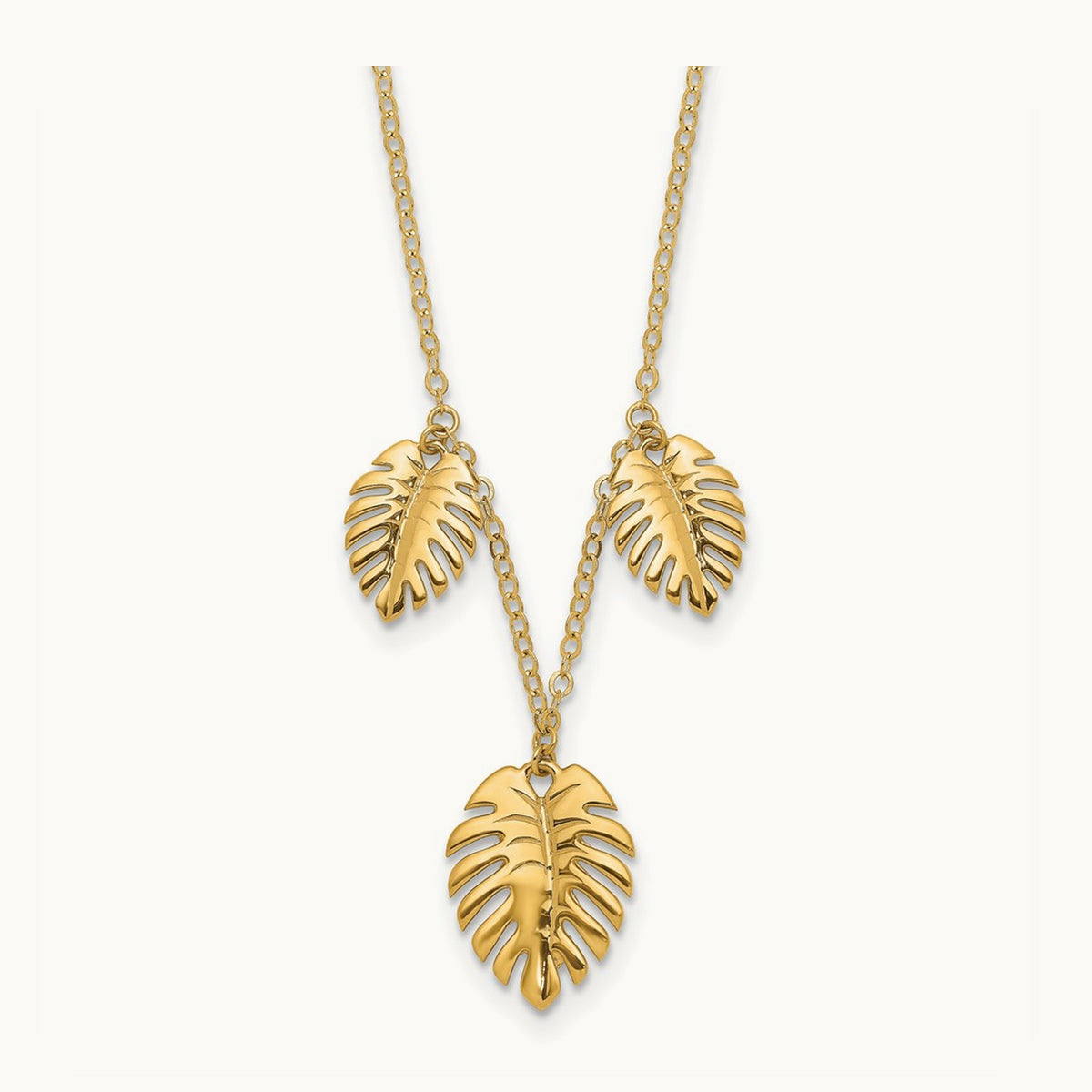 Polished Dangle Palm Leaves Necklace, 14K