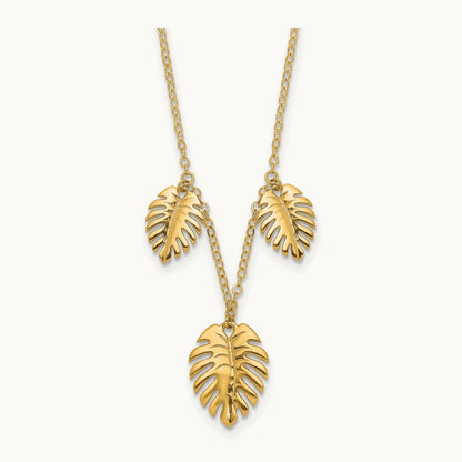 Polished Dangle Palm Leaves Necklace, 14K