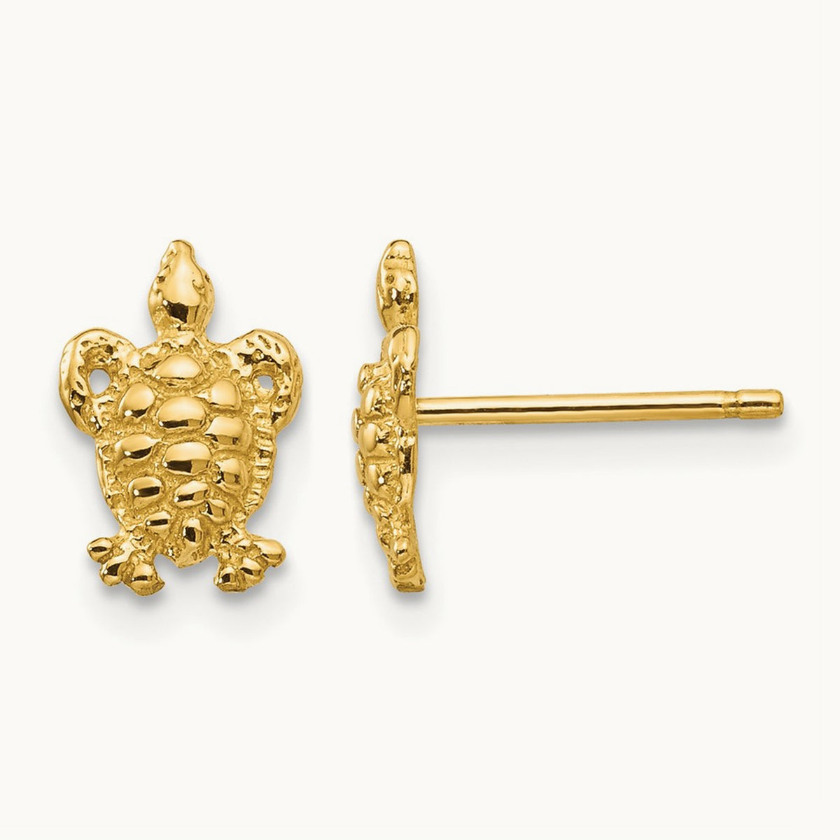 Mini Turtle Post Earrings, 14K