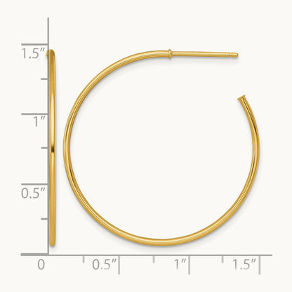 1.2 x Polished Post Hoop Earrings, 35mm, 14K