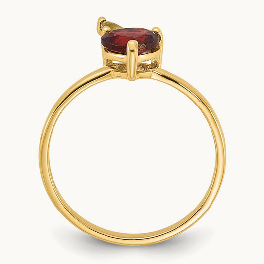 Garnet and Peridot Apple Ring, 14K Gold