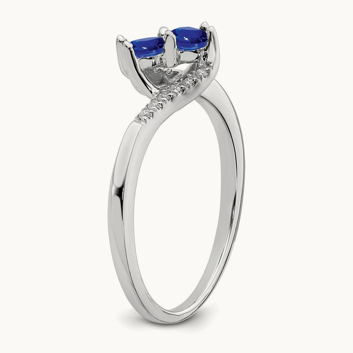Sapphire and Diamond 2-stone Bypass Ring, 14K White Gold