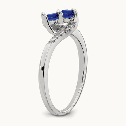 Sapphire and Diamond 2-stone Bypass Ring, 14K White Gold