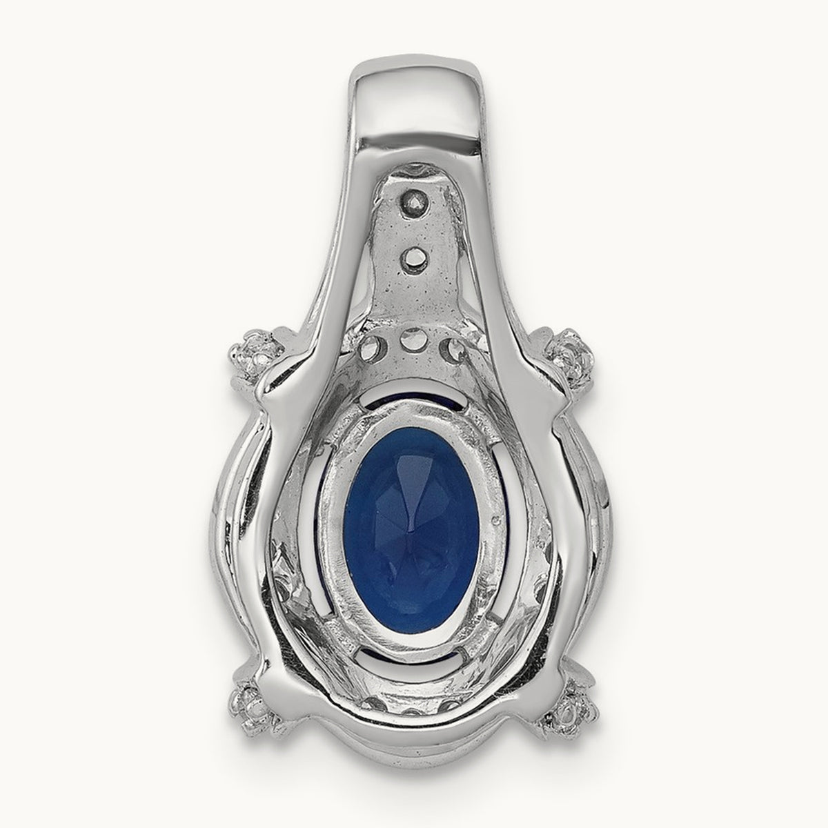 Diamond and Sapphire Fancy Oval Pendant — 14K White Gold