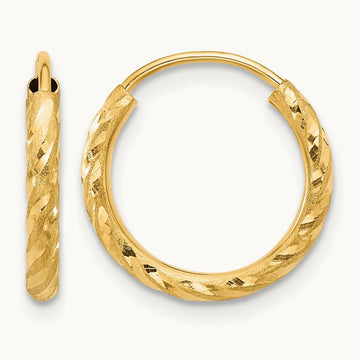 Polished and Satin Diamond-cut Endless Hoop Earrings — 14K Yellow Gold