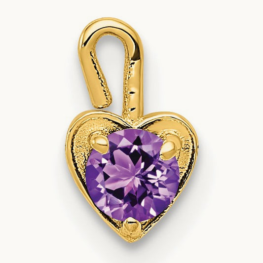 February Synthetic Birthstone Heart Charm — 14K Yellow Gold