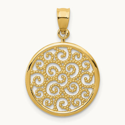 Filigree Round Pendant, 14K