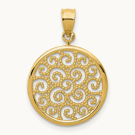 Filigree Round Pendant, 14K