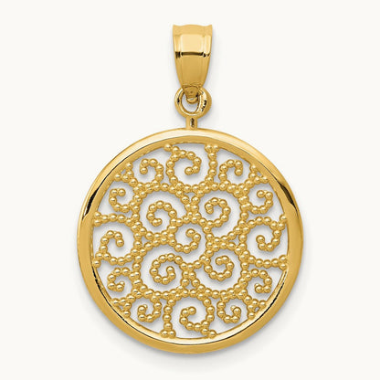 Filigree Round Pendant, 14K