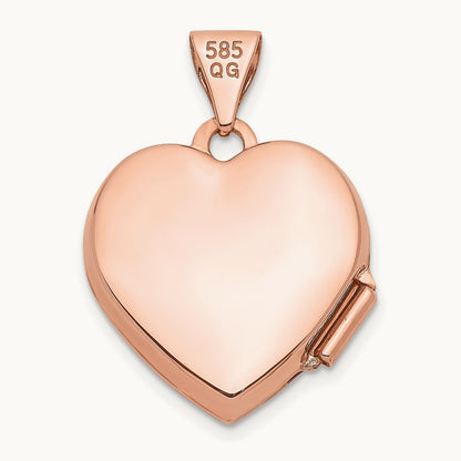Textured Double Heart Scroll Design Heart Locket, 15mm, 14K Rose Gold