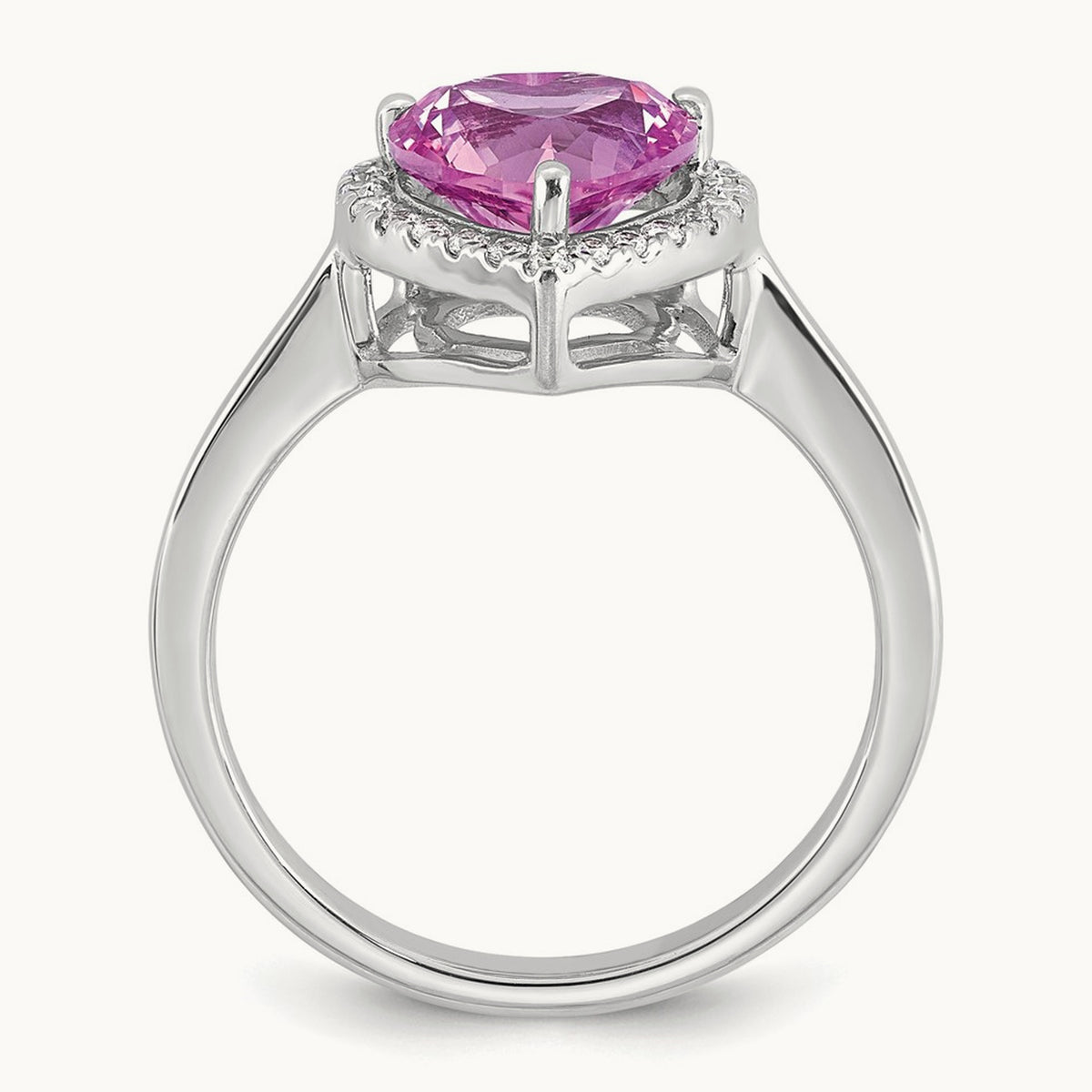 Natural Pink Sapphire Heart Ring, 0.15 ct tw Lab-Grown Diamond