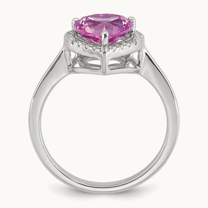Natural Pink Sapphire Heart Ring, 0.15 ct tw Lab-Grown Diamond