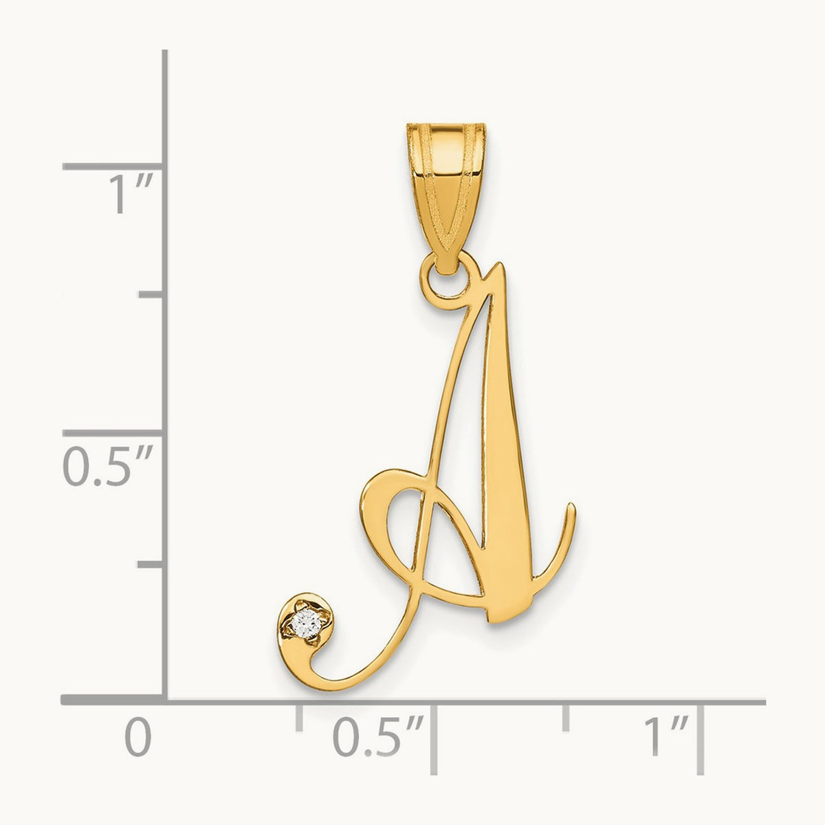 Script Initial Pendant with Diamond, 14K Yellow Gold