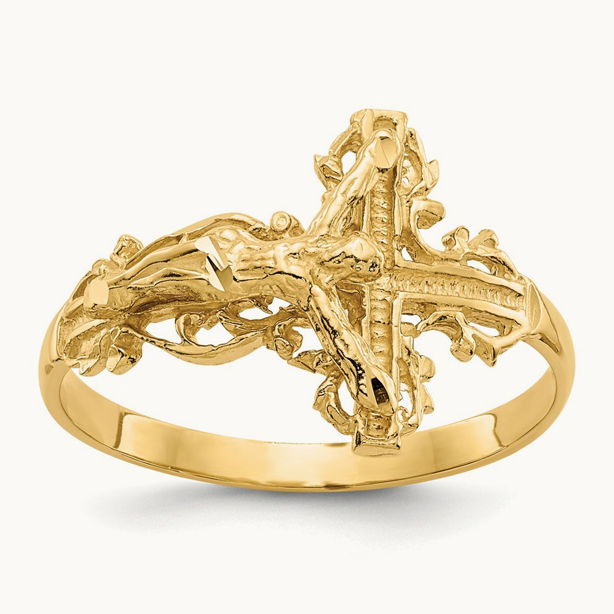 Diamond-cut Crucifix Ring, 14K