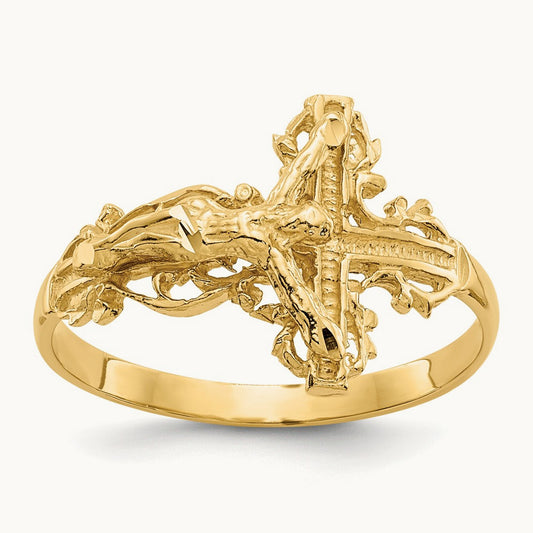 Diamond-cut Crucifix Ring, 14K