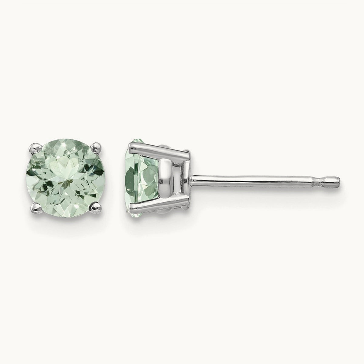 Round Green Quartz Earrings, 5mm, 14K White Gold