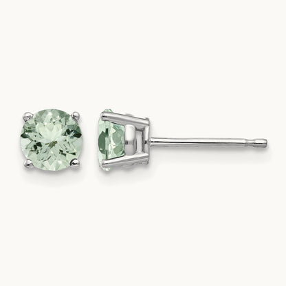 Round Green Quartz Earrings, 5mm, 14K White Gold
