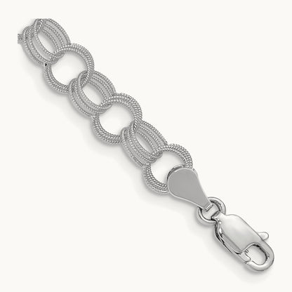 Solid Triple Link Charm Bracelet — 14K White Gold, 7mm