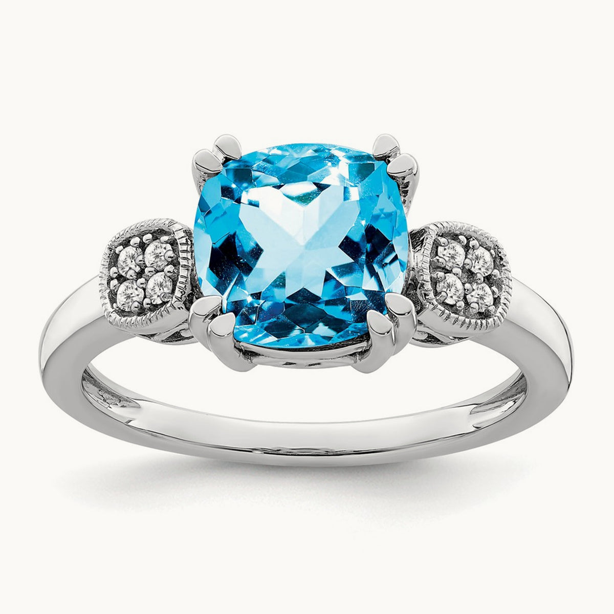 Blue Topaz and Diamond Ring, 14K White Gold