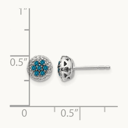 Blue/White Diamond Cluster Post Earrings, 14K White Gold