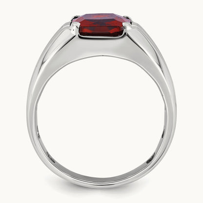 IBGoodman Men's Created Garnet and Diamond Complete Ring, 14K White Gold