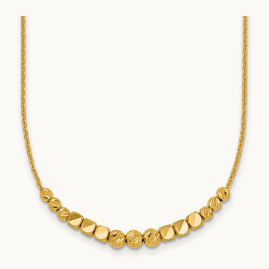 Polished Diamond-cut and Beaded 16in w/ 2in Ext Necklace, 14K