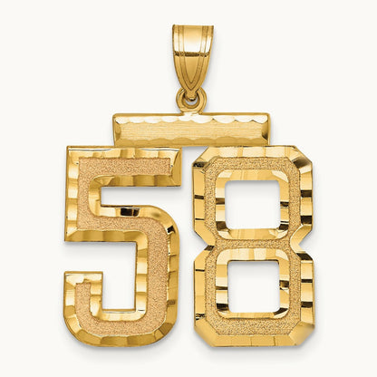 Large Brushed Diamond-cut Number 58 Charm, 14K