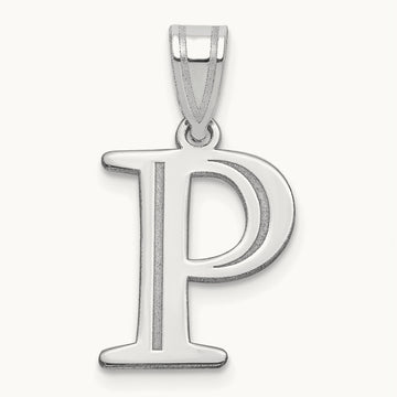 Polished Etched Letter P Initial Pendant, 14K White Gold