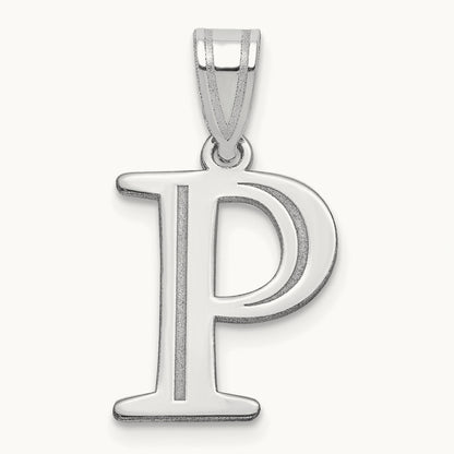 Polished Etched Letter P Initial Pendant, 14K White Gold