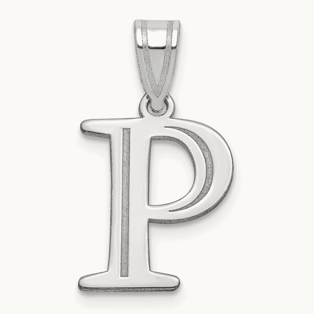 Polished Etched Letter P Initial Pendant, 14K White Gold