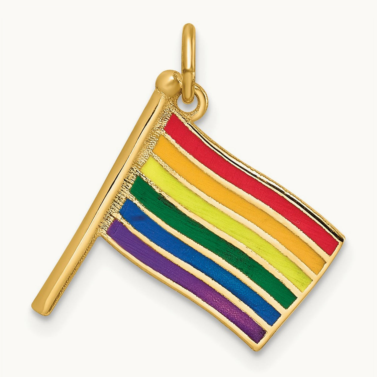 Polished Enameled Rainbow Flying Flag Pendant, 14K