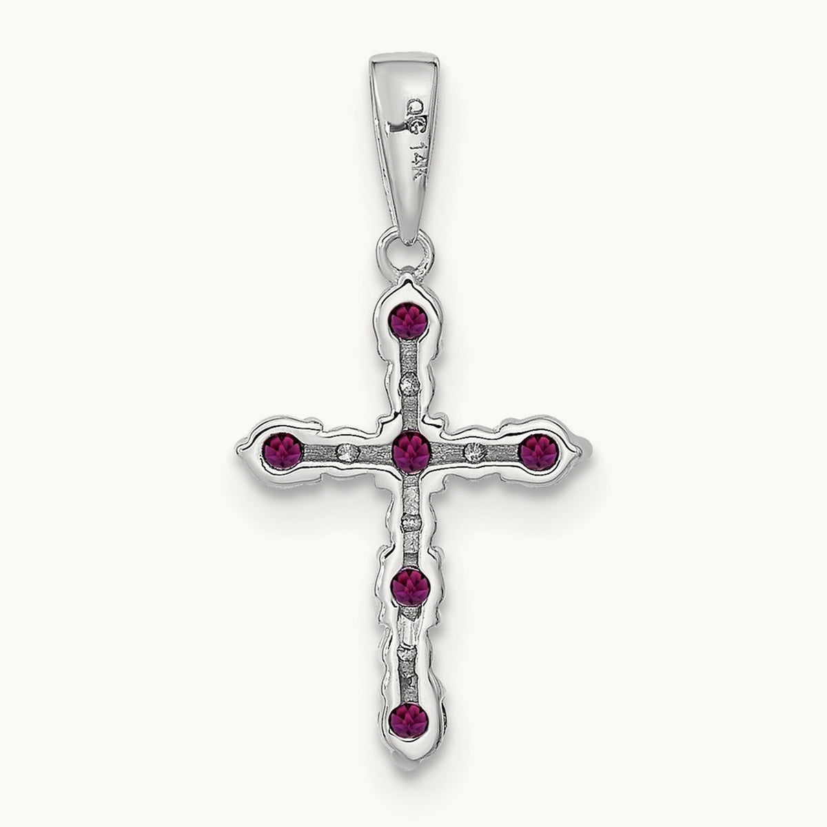 Rhodolite Garnet and Diamond Cross Pendant — 14K White Gold