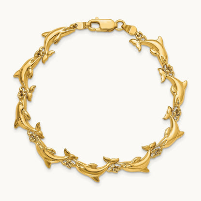 Polished Dolphin Bracelet, 14K