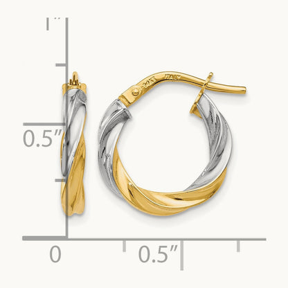 w/White Rhodium Plating Polished Hoop Earrings, 14K — Leslie's