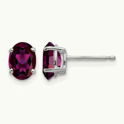 Rhodolite Garnet Oval Stud Earrings, 14K White Gold