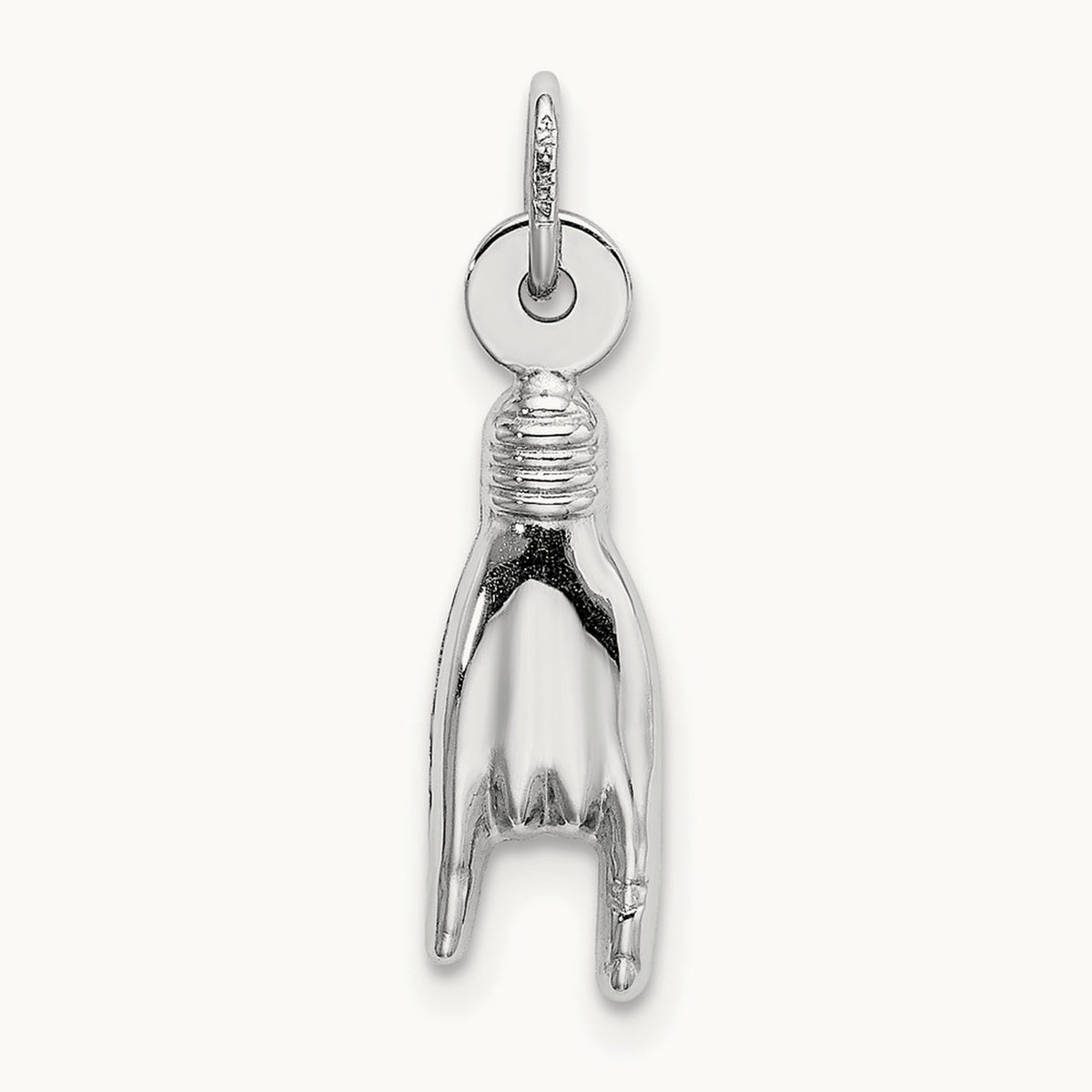 3D Rock On Sign Charm — 14K White Gold