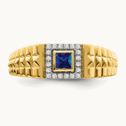 Square Sapphire and Diamond Mens Ring, 14K