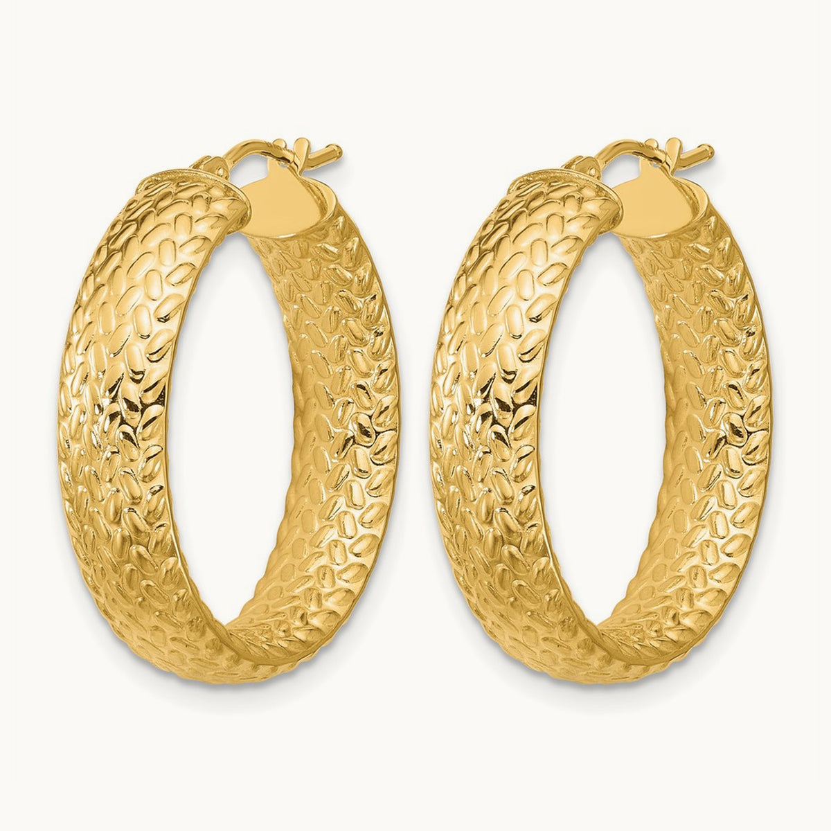 Polished Weave Design Round Hoop Earrings, 14K — Leslie's