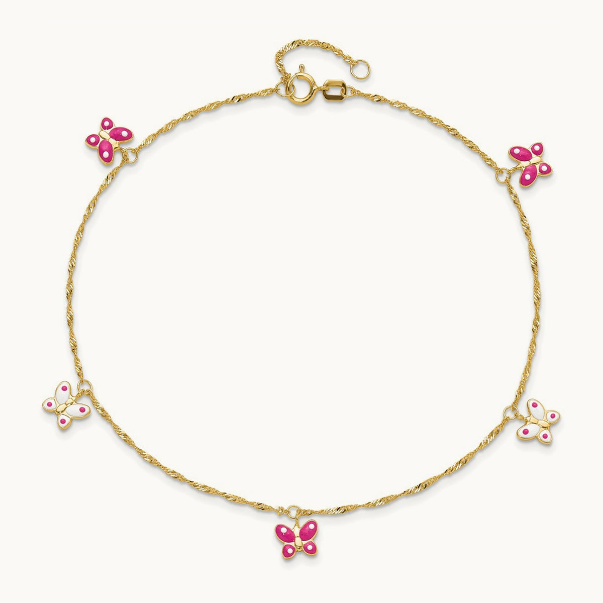 Enameled Butterfly 9in Plus 1in Ext Anklet, 14K