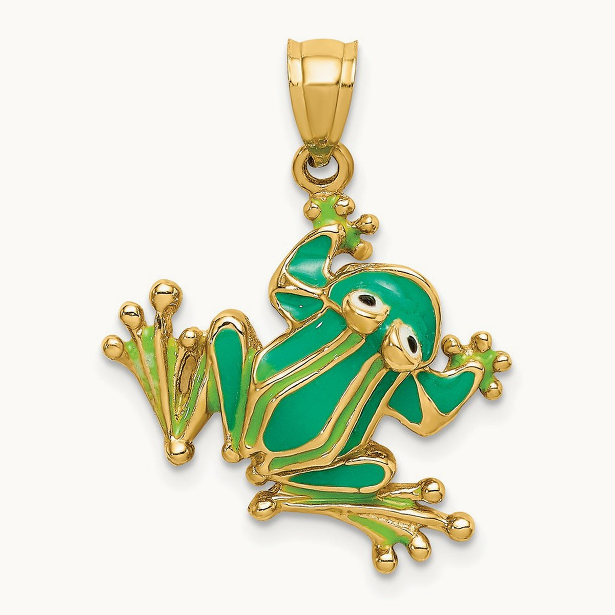 Green Enameled 2-D Frog Charm, 14K