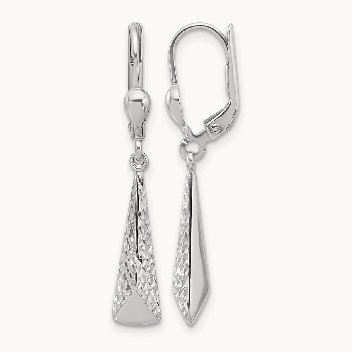 Polished/Diamond-cut Dangle Leverback Earrings — 14K White Gold
